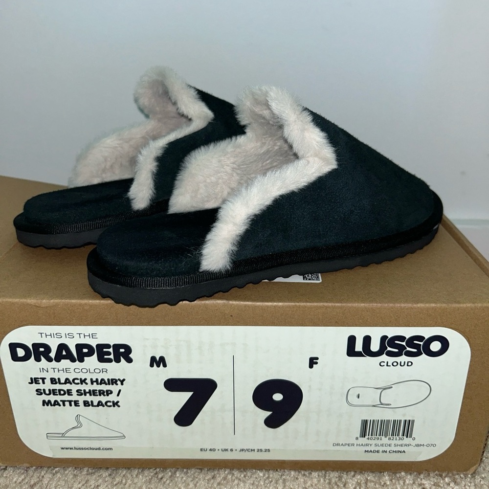 Lusso Cloud Suede Sherpa Draper Slipper S 9W/ S 7M Black MSRP $125